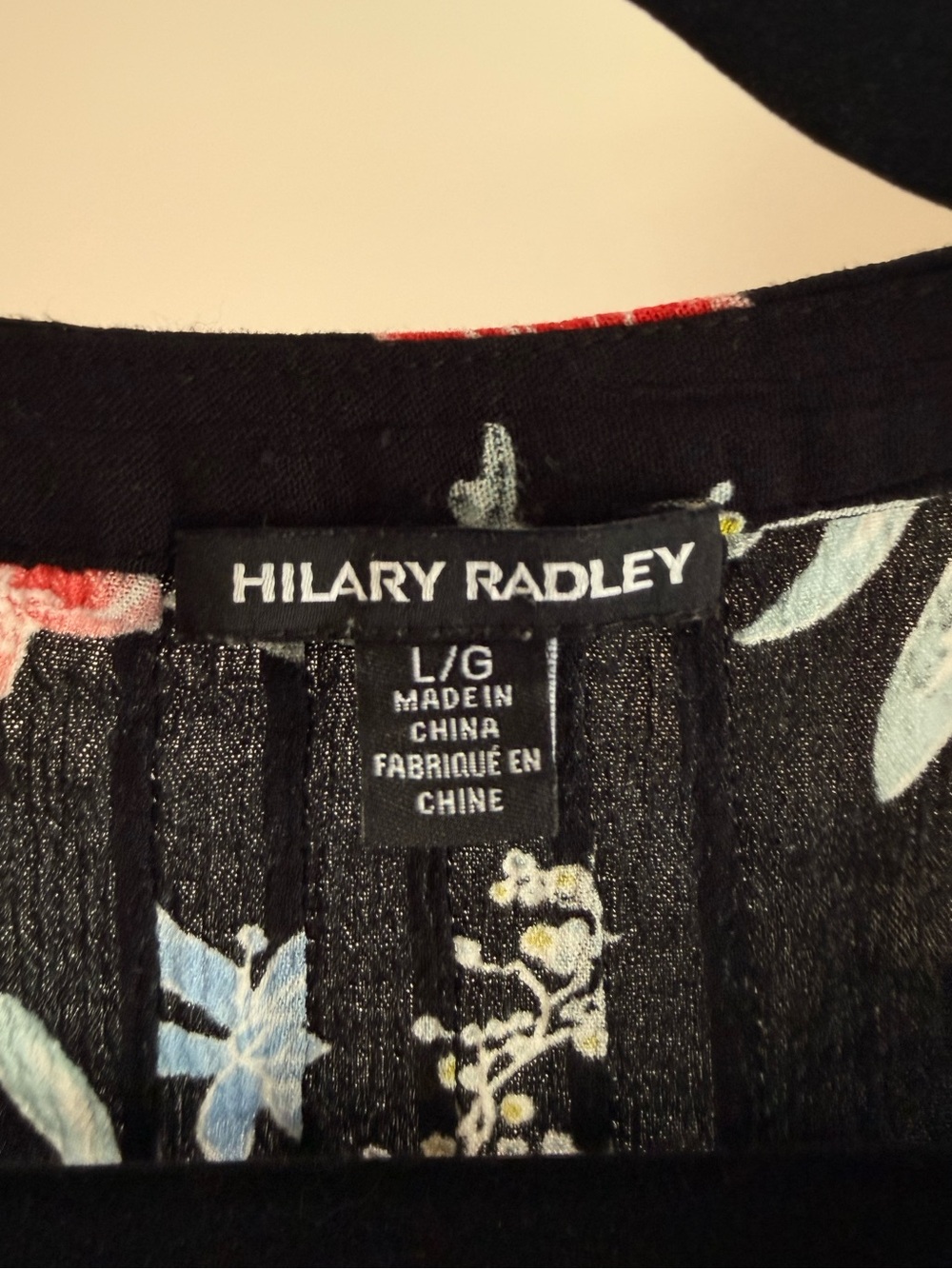 Hilary Radley Black Floral Drawstring Tunic Blouse Large - Picture 5 of 5